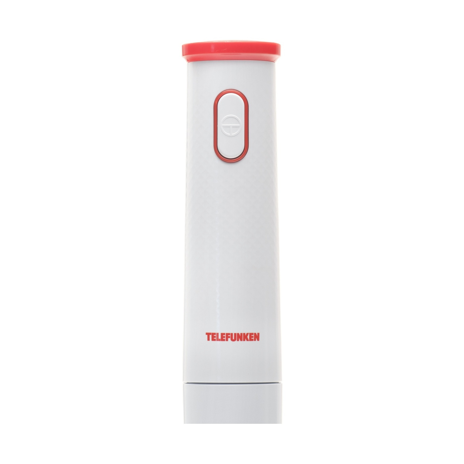 Un cavatappi elettrico Telefunken bianco con parte superiore e pulsante rossi. Lo sfondo è bianco.