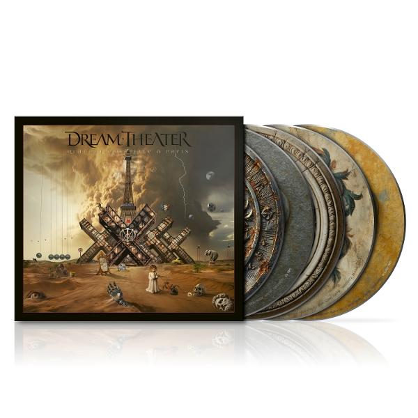 Dream Theater Album. Kunst zeigt einen dekonstruierten Eiffelturm, ein Mädchen und Gewitterwolken. Scheiben sind rechts sichtbar.