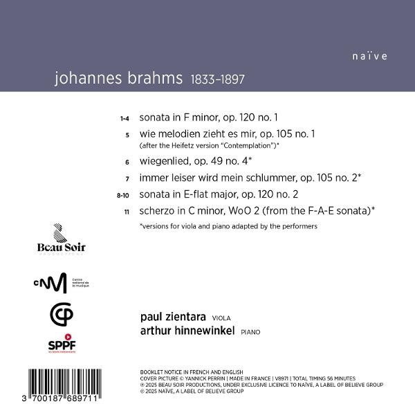 CD-Cover mit Text über die Musik von Johannes Brahms. Namen der Musiker sind ebenfalls vorhanden.
