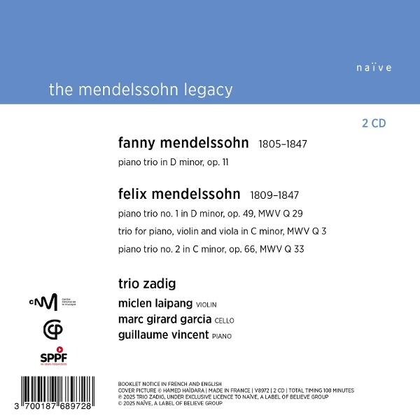CD-Cover mit Text: The Mendelssohn Legacy. Namen von Komponisten und Musikern sind aufgeführt. Naive-Label ist sichtbar.