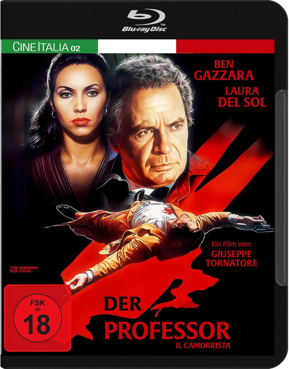 Filmcover: Ben Gazzara und eine Frau. Ein Mann liegt auf rotem Hintergrund. Titel: Der Professor. Blu-ray Disc Logo.