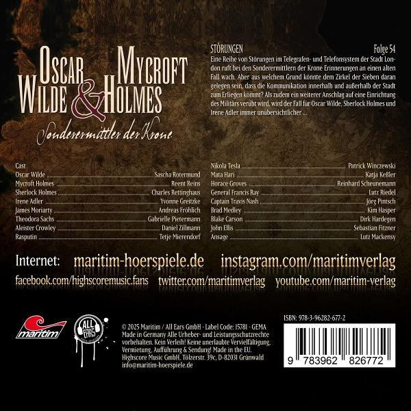 CD-Cover mit dem Titel 'Oscar Wilde & Holmes'. Listet Besetzung und Produktionsdetails. Enthält einen Barcode und Copyright-Informationen.