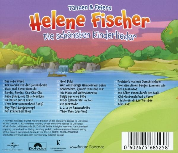 CD-Cover mit einer Cartoon-Landschaft, dem Namen des Künstlers und einer Liste von Kinderliedern.