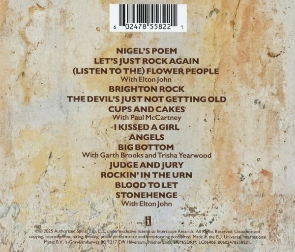 CD-Rückseite mit Titelliste, darunter 'Nigel's Poem', 'Brighton Rock' und 'Stonehenge'. Barcode oben.