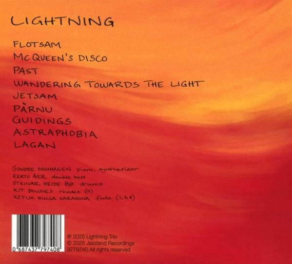 Albumcover mit orangefarbenem Hintergrund, schwarzem Text und einer Liste von Songs und Musikern. Enthält Barcode und Copyright-Informationen.