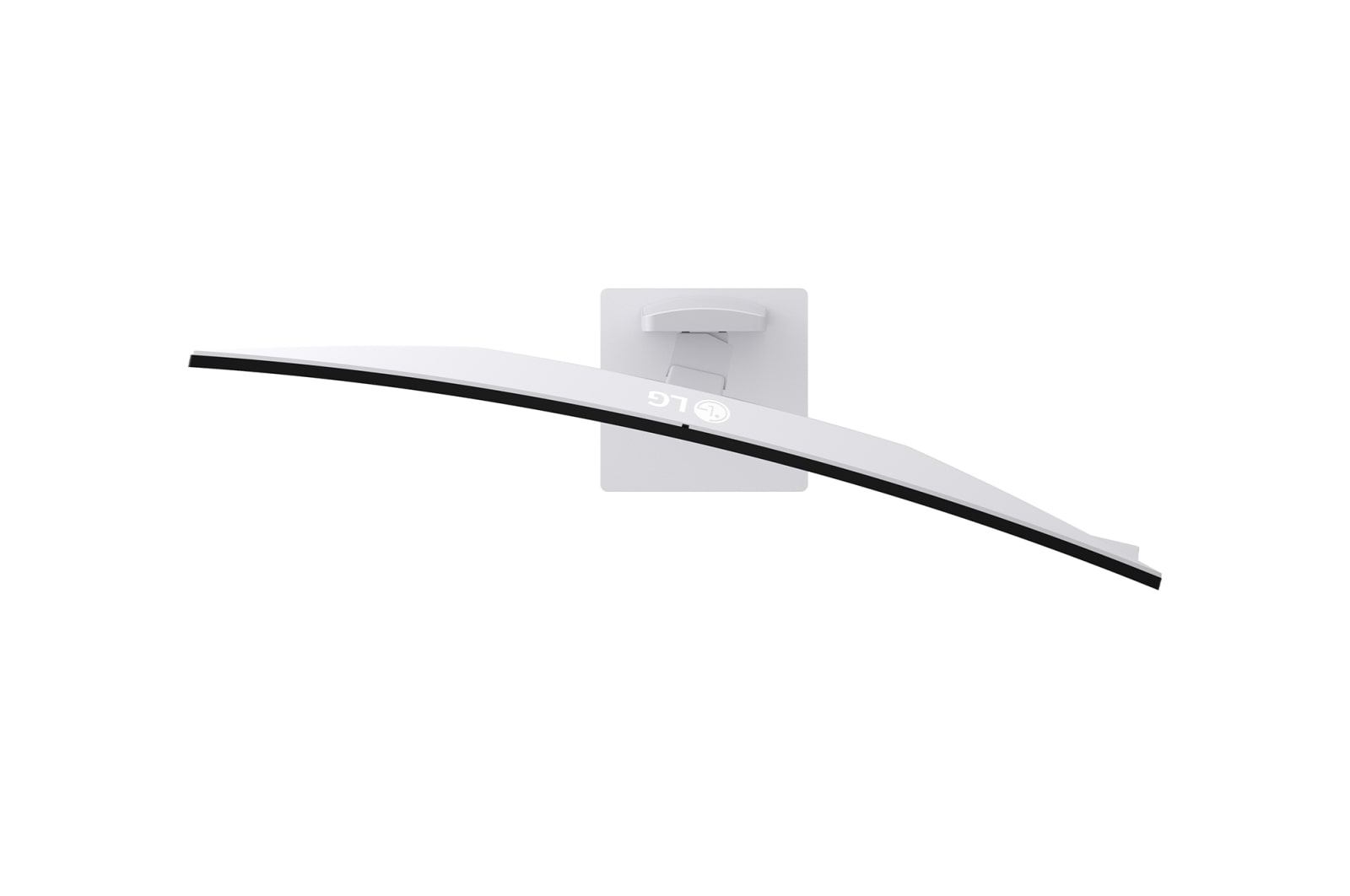 Een witte monitorstandaard met het LG-logo.