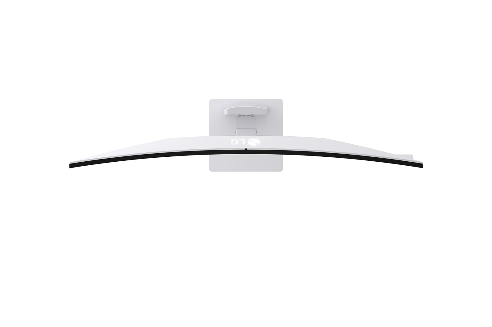 Een gebogen witte monitor met het LG-logo op de standaard.