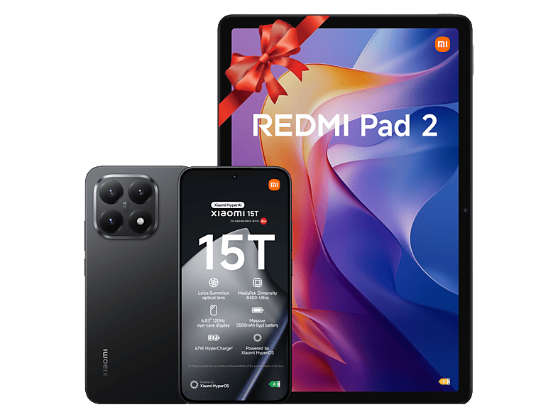 Xiaomi 15t Zwart + Redmi Pad 2 Grijs