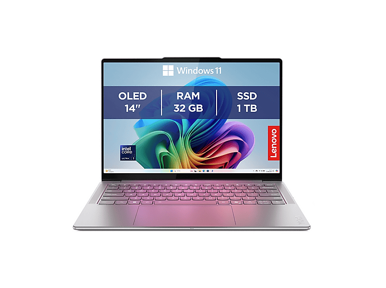Lenovo Yoga Slim 7i Aura Edition Notebook, 14", processore Intel Core Ultra 7 U7-258V, Arc Gpu, RAM 32 GB, 1000 GB Ssd, Grey, Windows 11 Home