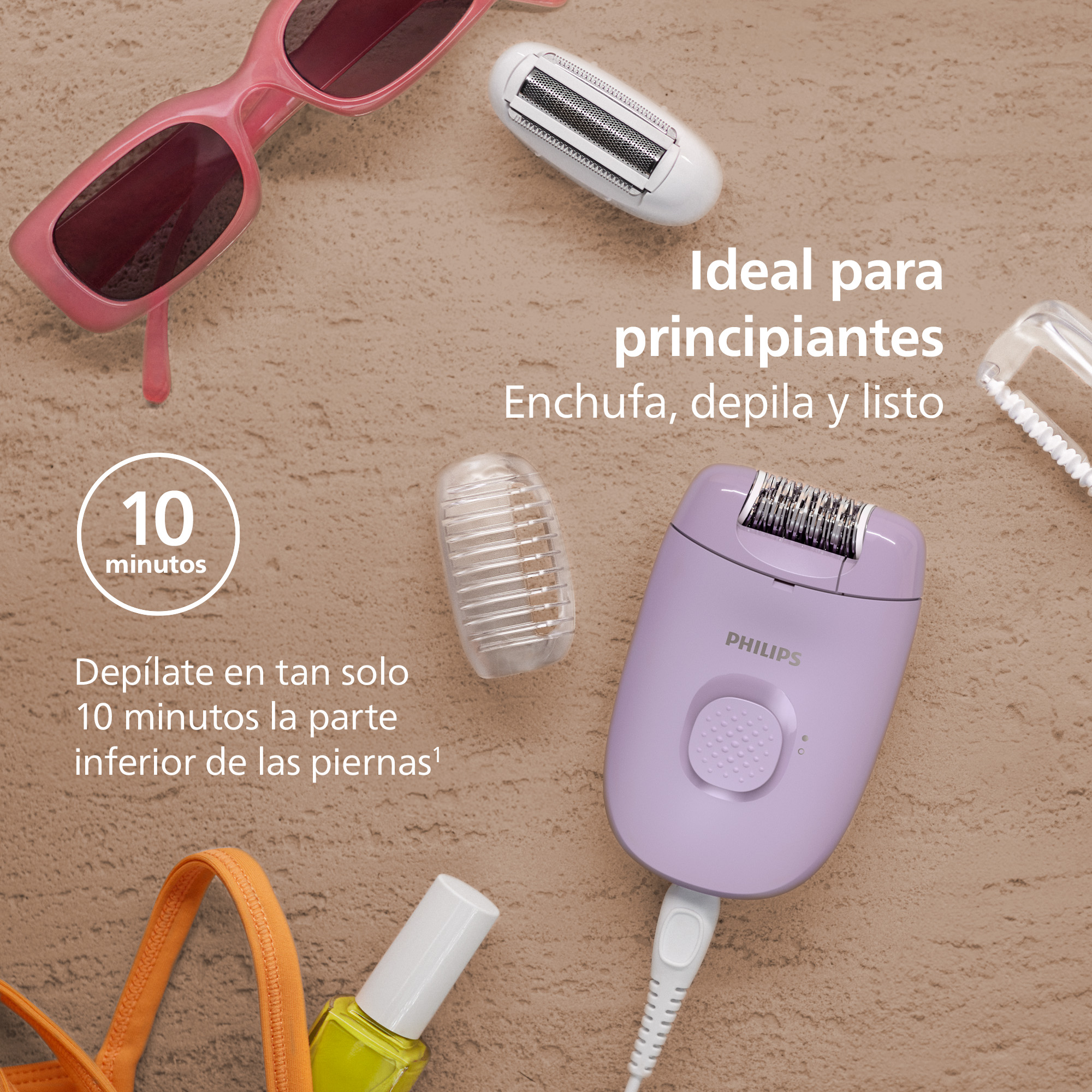 Ideal para principiantes. Enchufa, depila y listo. Depílate en tan solo 10 minutos la parte inferior de las piernas.