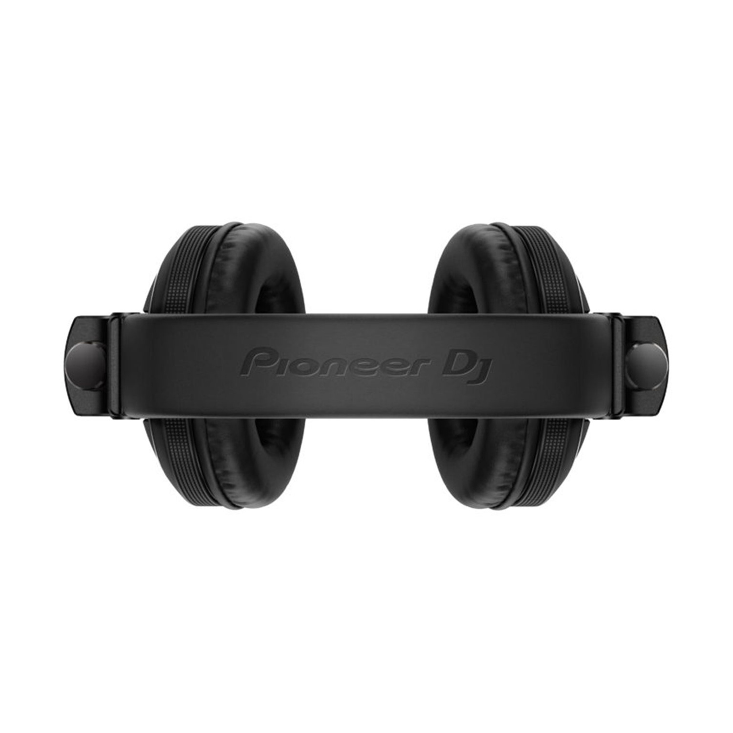 Cuffie Pioneer DJ nere viste dall'alto. Le cuffie sono centrate su sfondo bianco.