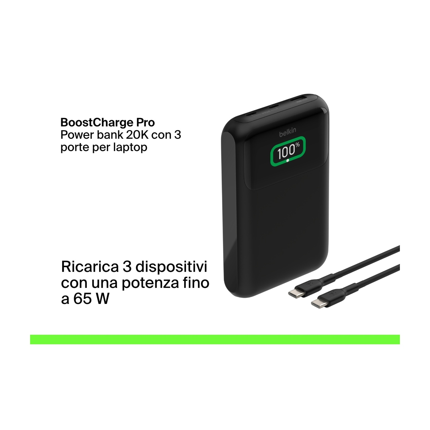 Power Bank 20000mAh Ricarica Rapida 100W Con Display LED E Torcia - Nero - copertina
