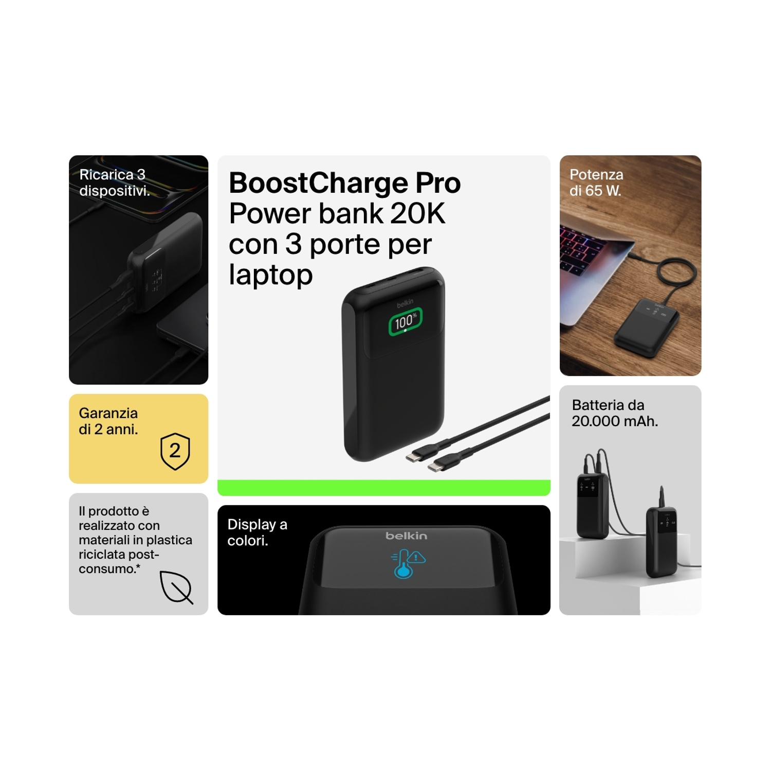 Trust Laro Power Bank 100W per Laptop Ricarica Rapida, Powerbank 20000mAh 2x USB-C 1x USB-A, Caricatore Portatile, Batteria Esterna Power Station Macbook iPad iPhone Steam Deck Dell Asus HP