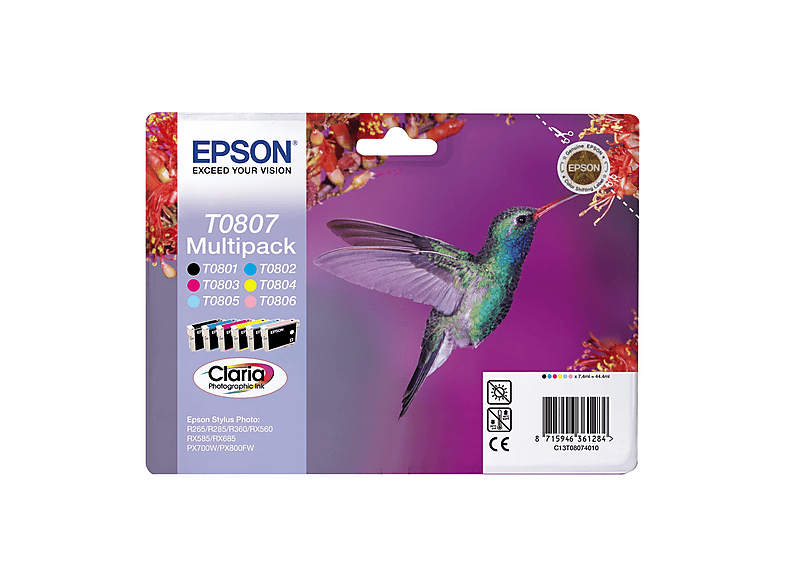 Multipack 6 cartucce Epson Colibrì (T0807) Nero, Giallo, Ciano, Magenta, Ciano chiaro, Magenta chiaro