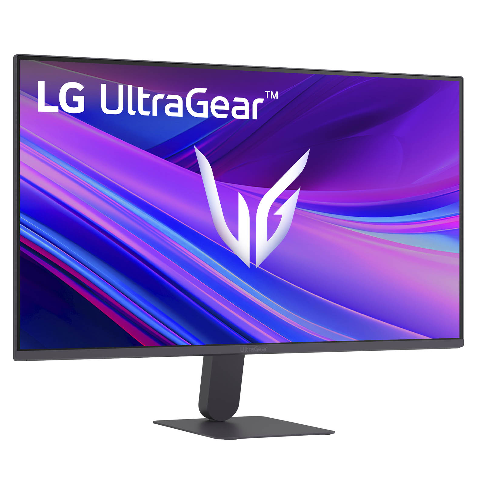 Ein LG UltraGear Monitor mit einem lebendigen, abstrakten Hintergrund.