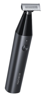 Ciemnoszara elektryczna golarka Xiaomi. Ma srebrne ostrze, przycisk zasilania i elegancki, nowoczesny design.