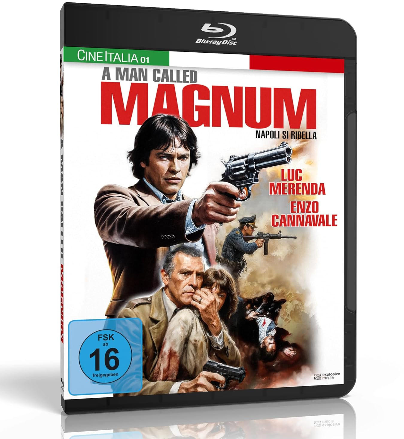 Blu-ray-Cover von 'A Man Called Magnum'. Zeigt einen Mann, der eine Waffe richtet. Weitere Figuren und Text zum Film sind sichtbar.