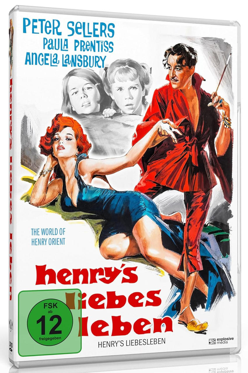 Filmposter mit Schauspielern, einer Frau in einem blauen Kleid, einem Mann in einem roten Anzug und zwei Frauen im Hintergrund.