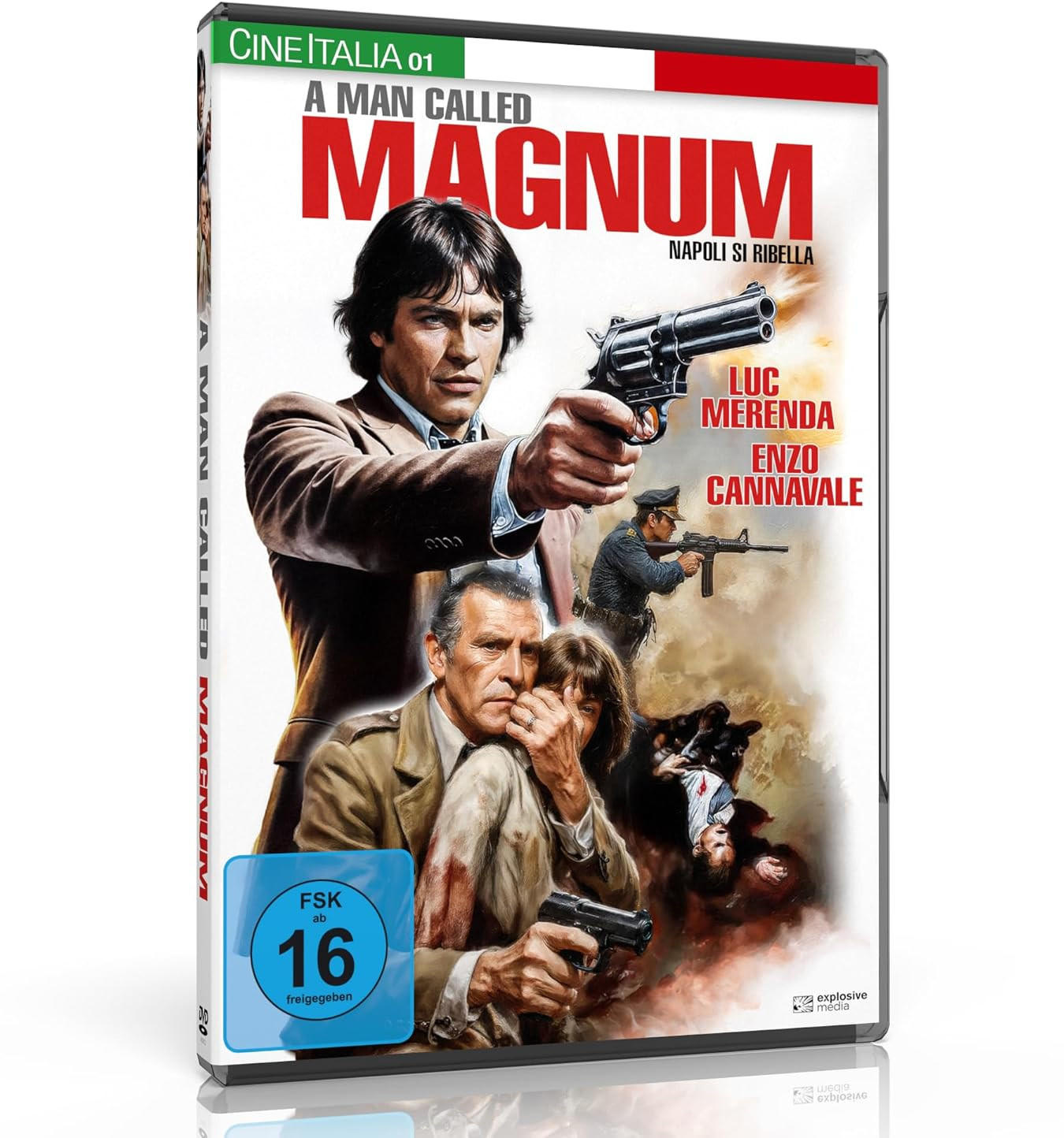 DVD-Cover für 'A Man Called Magnum'. Ein Mann in einer braunen Jacke zielt mit einer Waffe. Andere Männer mit Waffen sind im Hintergrund.