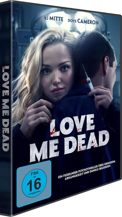 DVD-Cover. Eine Frau schaut den Betrachter an, eine weitere Person hinter ihr hält eine Spritze. Der Text lautet 'LOVE ME DEAD'.