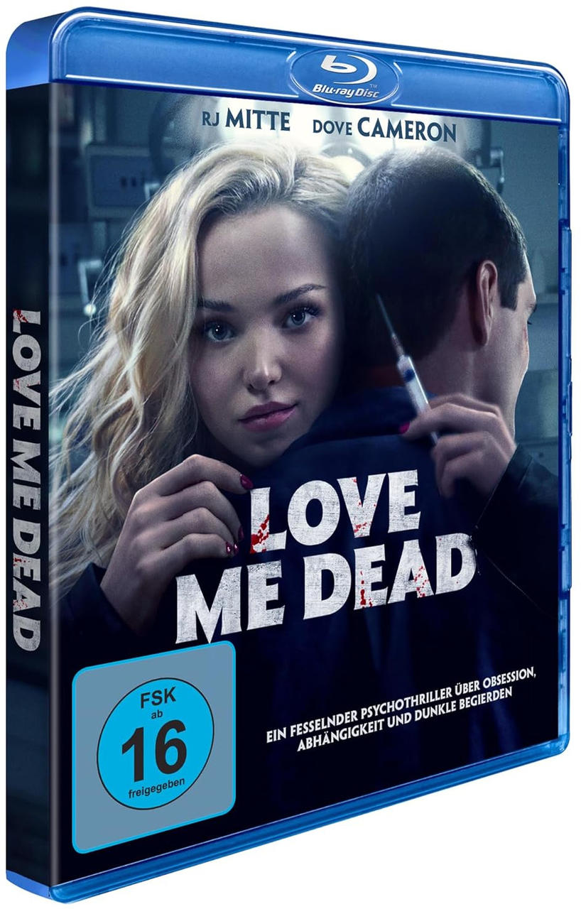 Blu-ray-Cover. Blonde Frau umarmt einen Mann. Text: Love Me Dead. FSK 16. Schauspieler: Dove Cameron, RJ Mitte.