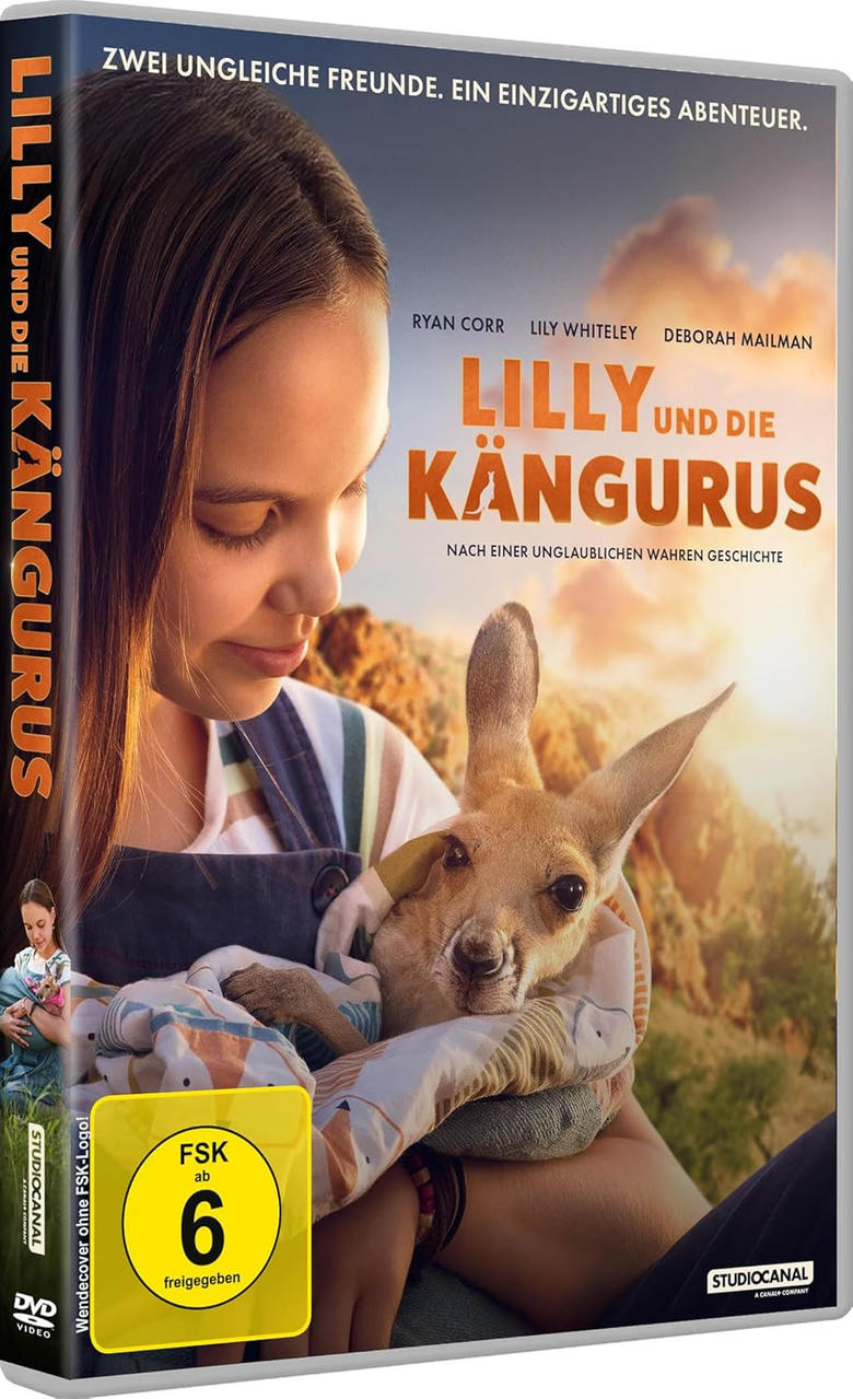 Ein Mädchen hält ein Känguru. Das Cover hat auch Text: Lilly und die Kängurus. Es ist ein Filmcover.