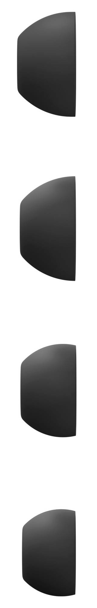 Cztery ciemnoszare, zakrzywione obiekty ułożone pionowo na białym tle. Każdy ma zaokrągloną górę.