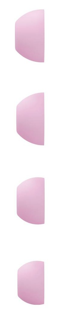 Cztery identyczne, jasnoróżowe, półowalne kształty są ułożone pionowo na białym tle. Każdy kształt jest w jednolitym kolorze.