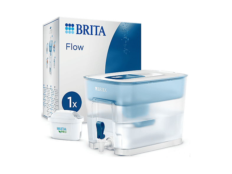 Dispenser filtrante acqua Brita Flow (8.5L) incl. 1 x filtro Maxtra PRO All-in-1 che riduce cloro, calcare, Pfas e metalli - Capienza XXL Caraffa