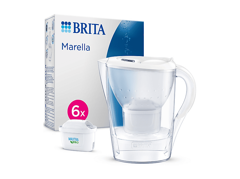 Brita Caraffa filtrante acqua Marella (2.4L) incl. 6 x filtri Maxtra PRO All-in-1 che riduce cloro, calcare, Pfas e metalli - Eleganza funzionalità