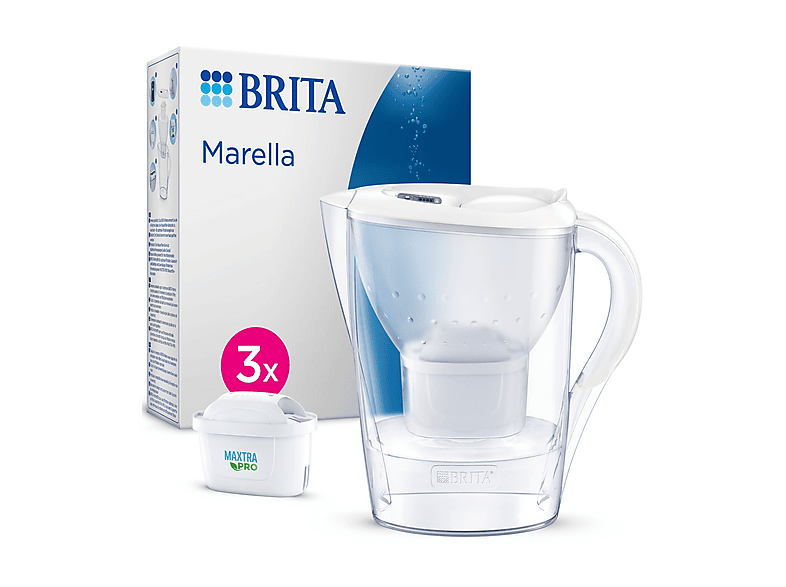 Brita Caraffa filtrante acqua Marella (2.4L) incl. 3 x filtri Maxtra PRO All-in-1 che riduce cloro, calcare, Pfas e metalli - Eleganza funzionalità