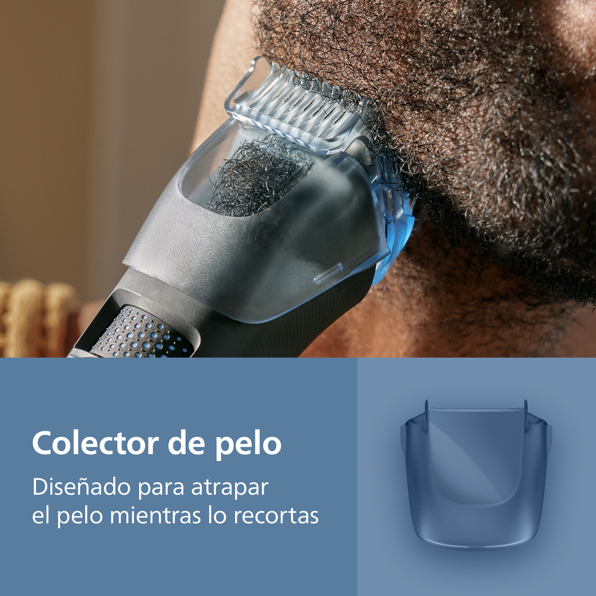 Colector de pelo. Diseñado para atrapar el pelo mientras lo recortas.