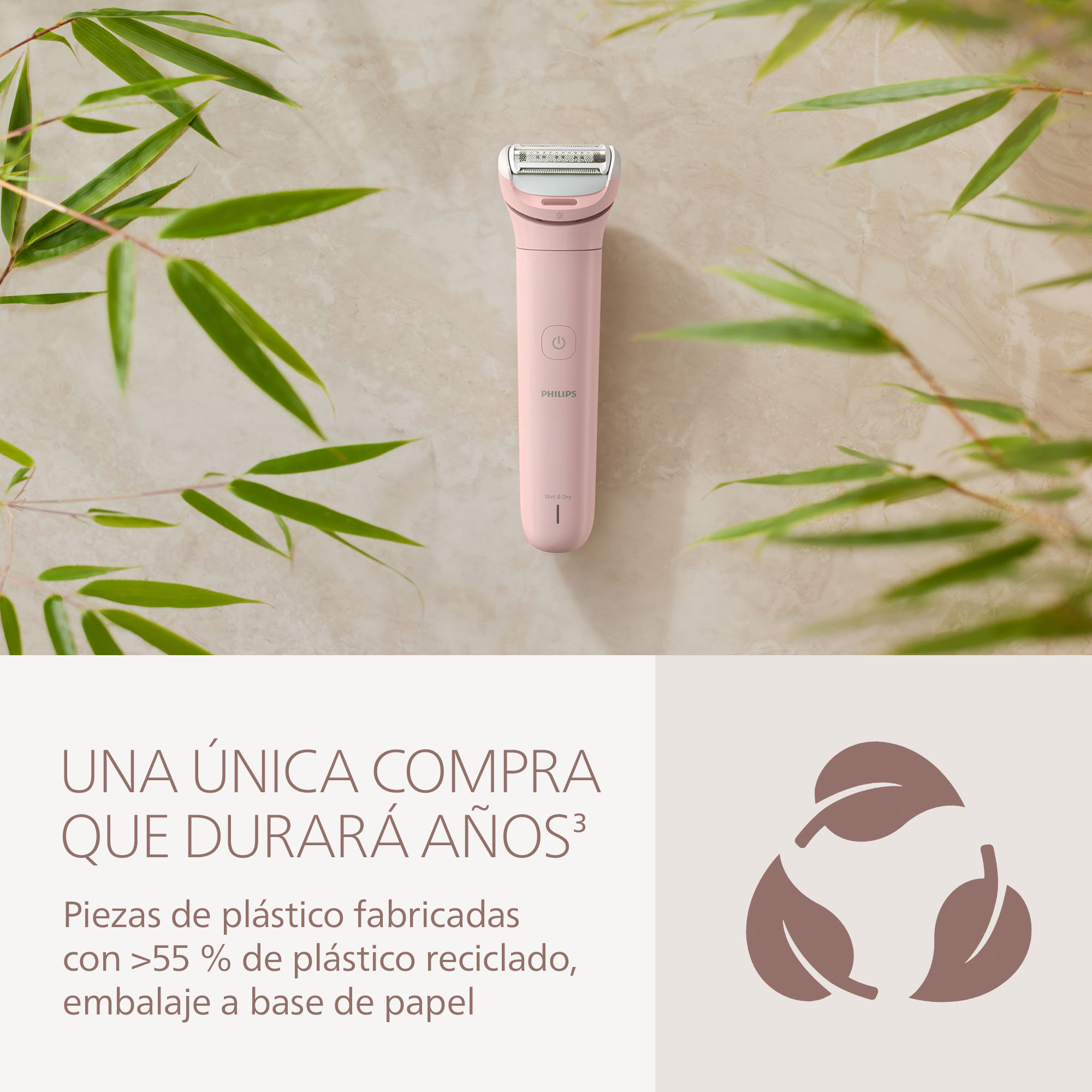 Una única compra que durará años. Piezas de plástico fabricadas con 55% de plástico reciclado, embalaje a base de papel.