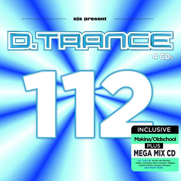 Albumcover. D.Trance 112 mit blauem radialem Hintergrund. Enthält 'Makina/Oldschool' und 'Mega Mix CD'.