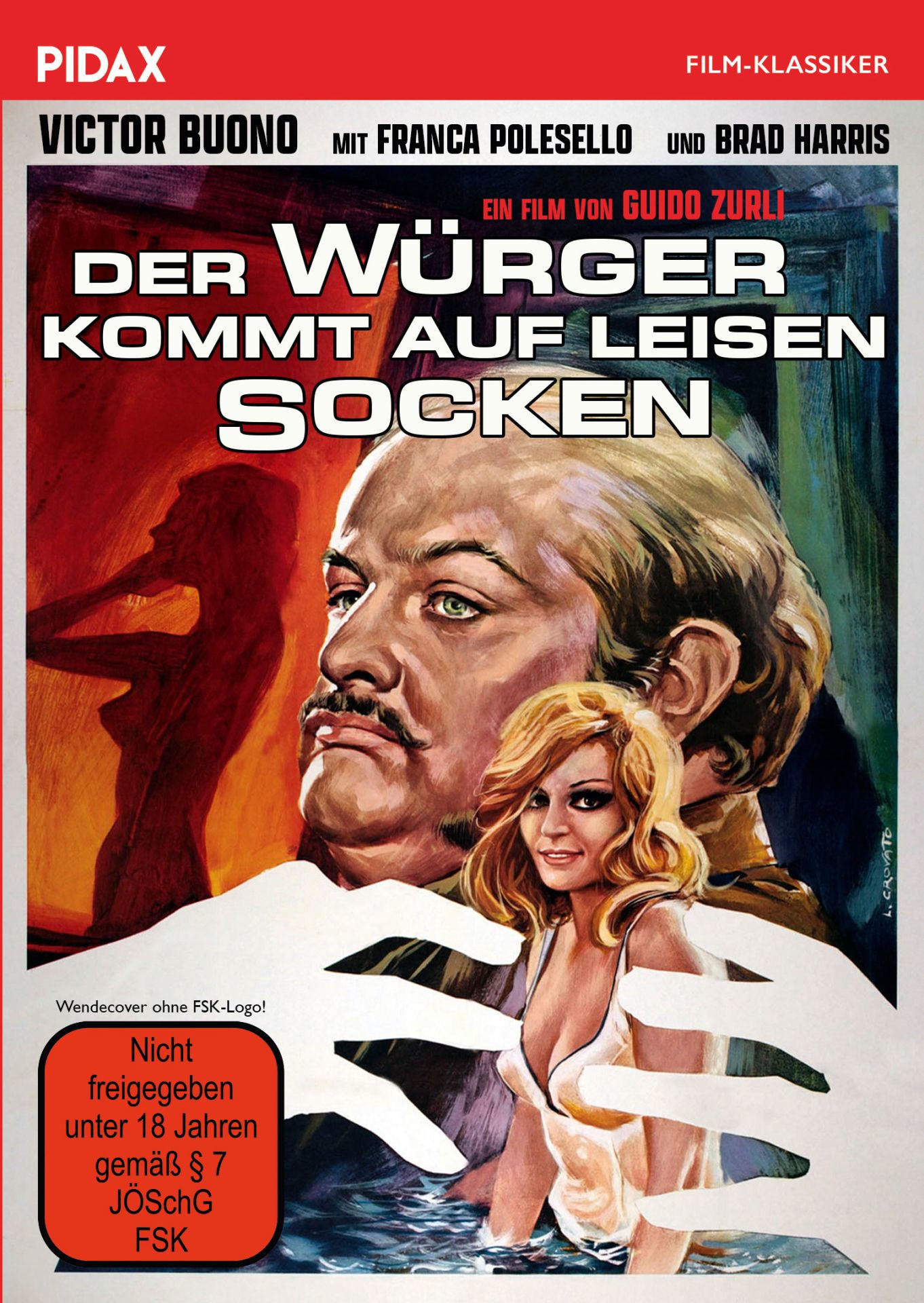 Filmplakat mit Mann und Frau, Titel "Der Würger kommt auf leisen Socken".