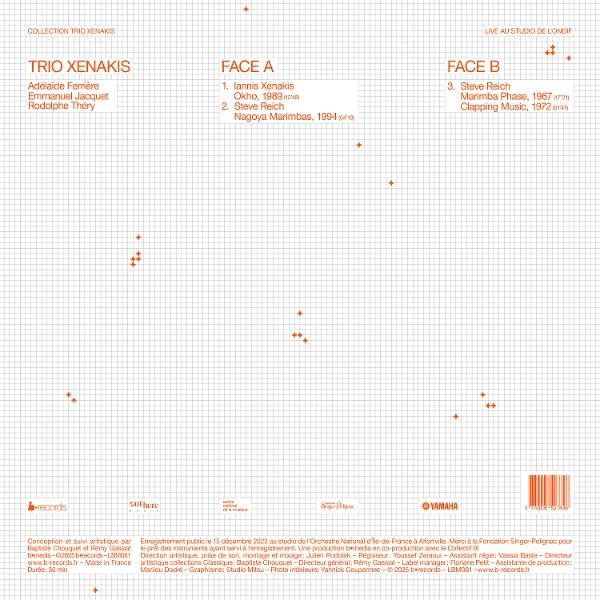 Albumcover mit Trio Xenakis, Titelliste und Credits auf kariertem Hintergrund.