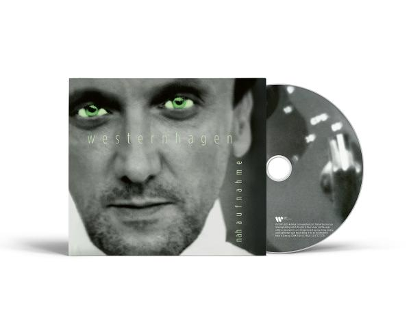 Albumcover mit dem Gesicht eines Mannes, grüne Augen. Die CD ist rechts. Text: westernhagen, nah aufnahme.