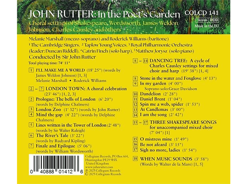 Thumbnail - Rutter/Marshall/Williams/The Cambridge Singers/+ - In the Poet's Garden (CD)