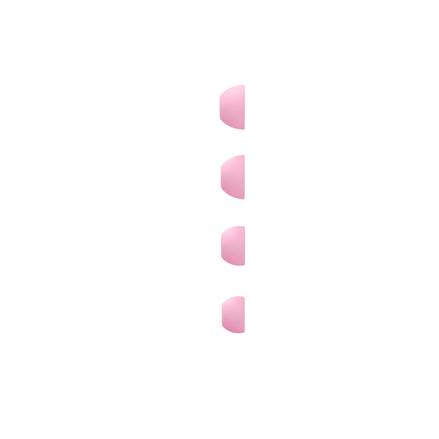 Quatre formes roses en demi-cercle sont disposées verticalement sur fond blanc. Elles sont espacées uniformément et de taille uniforme.