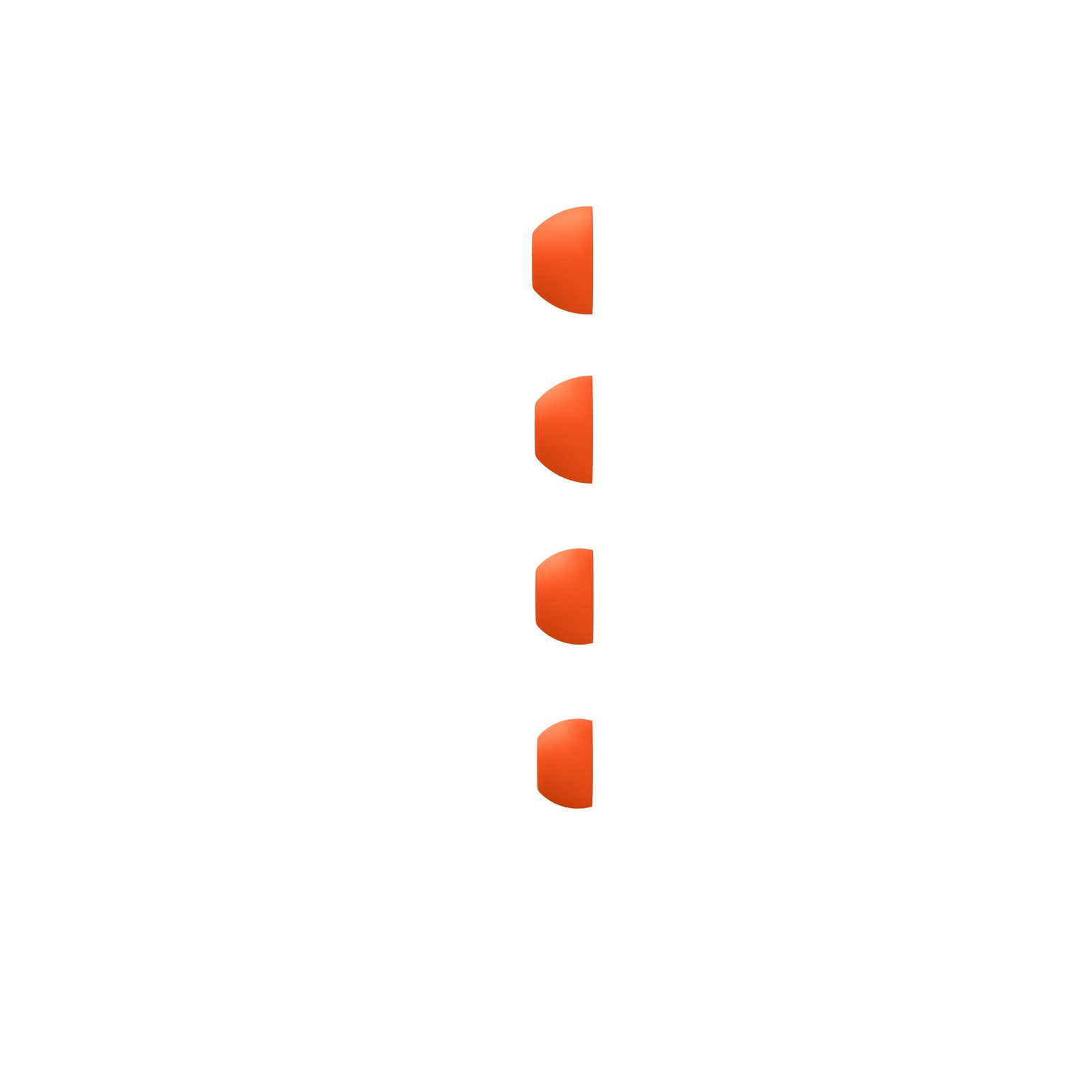 Four orange, semi-circular shapes are vertically aligned on a white background. They appear to be in a row, spaced evenly.