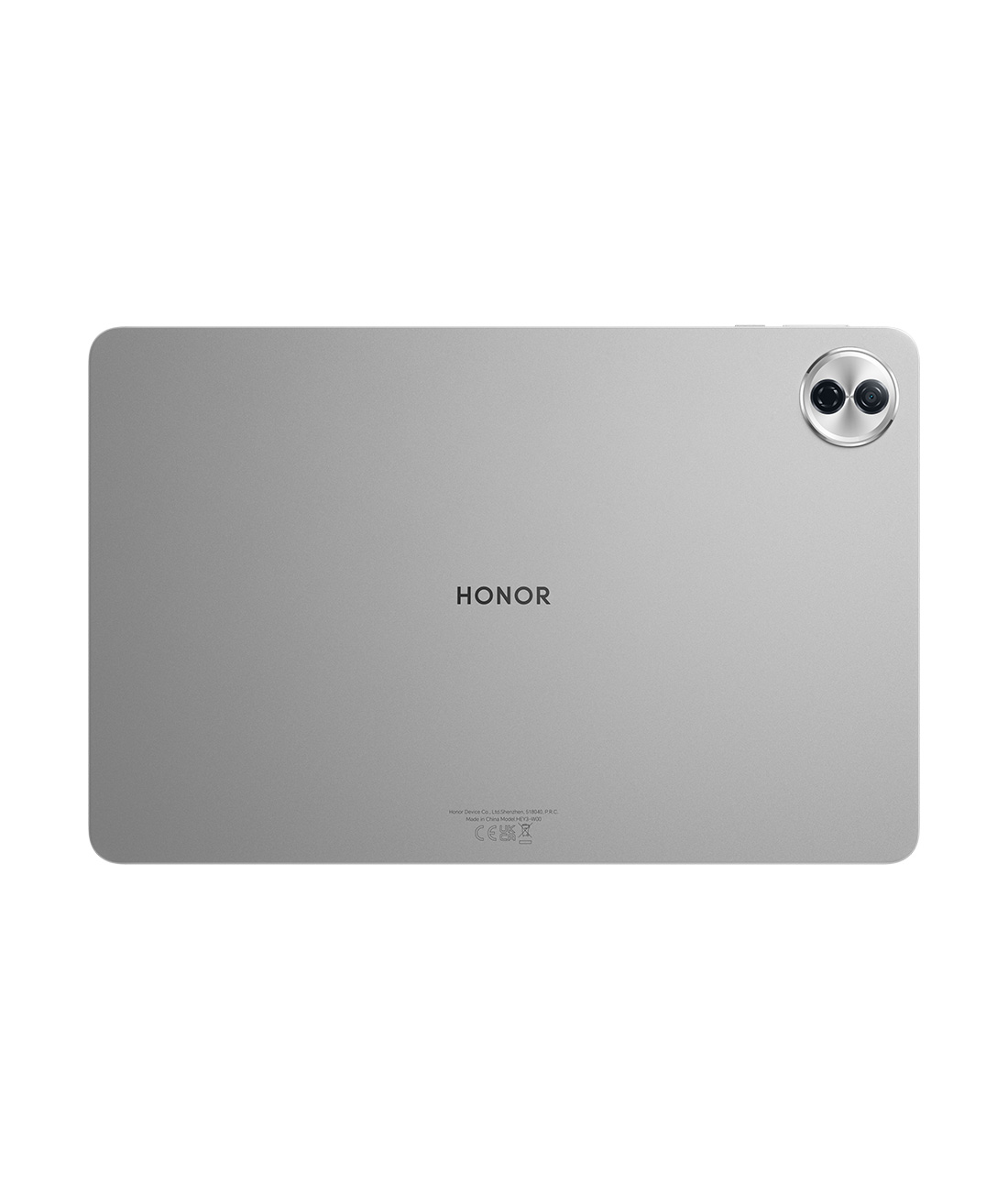 HONOR yazılı gümüş renkli bir tablet. Sağ üstte bir kamera modülü bulunuyor.