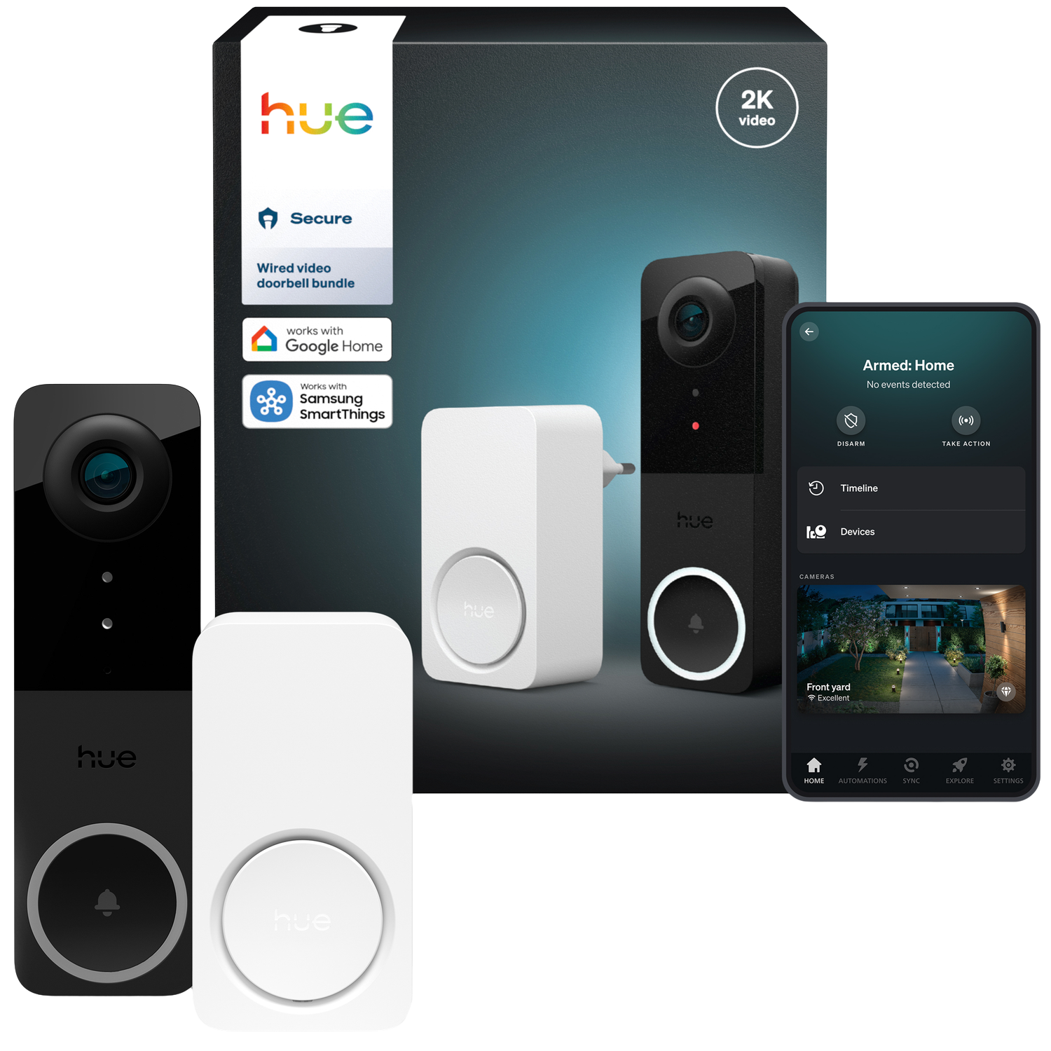 Hue Secure Bedrade Videodeurbelbundel 2k-video En Tweerichtingsaudio Dag- Nachtvisie Vereist Een 12-24 Vac - Min 10 Va Transfo Slimme Deurbel