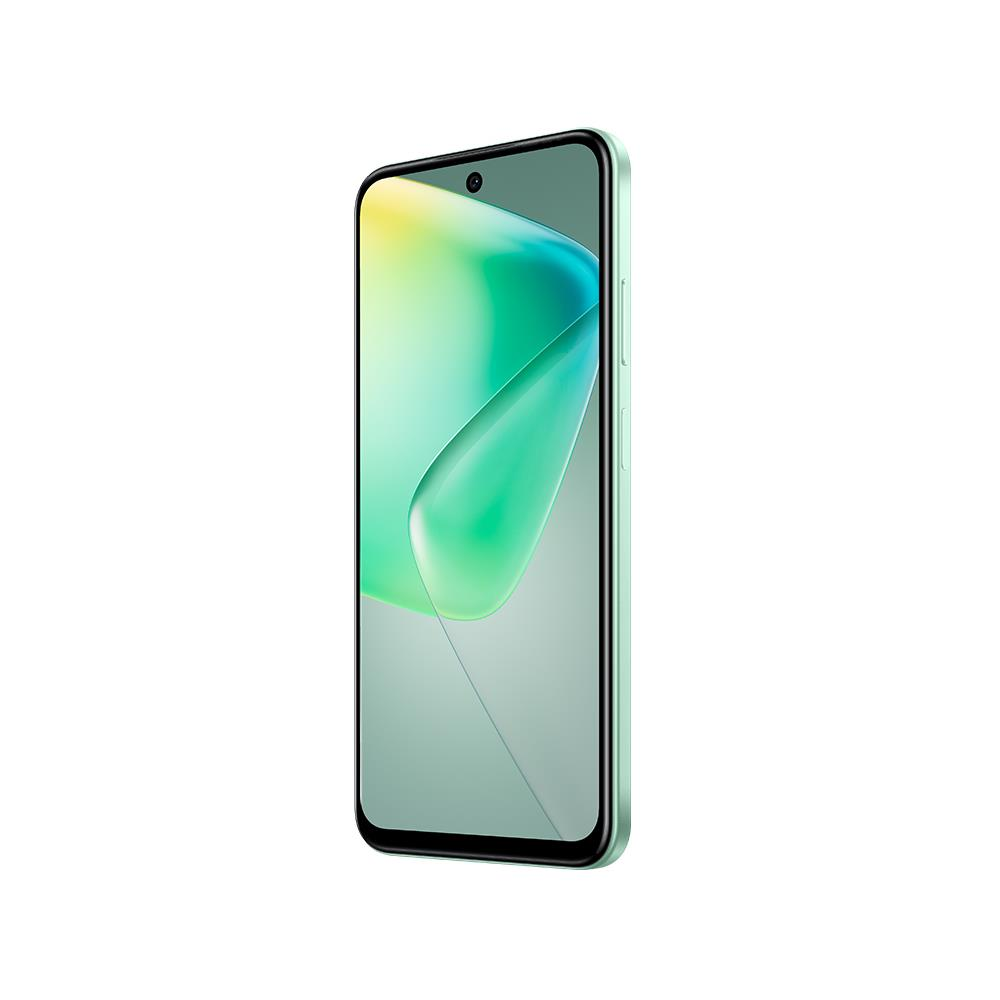 Beyaz bir arka plan üzerinde nane yeşili bir akıllı telefon. Ekran yeşil ve sarı bir gradyan görüntüler. Hafifçe sağa eğimlidir.