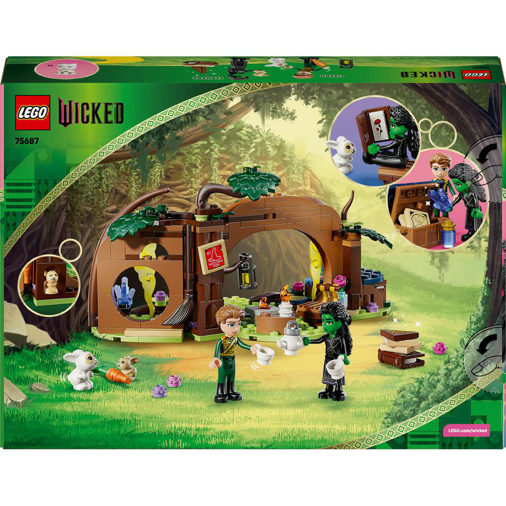 Lego Wicked Box-Set mit Minifiguren, einer braunen Holzstruktur und einem grünen Waldboden.