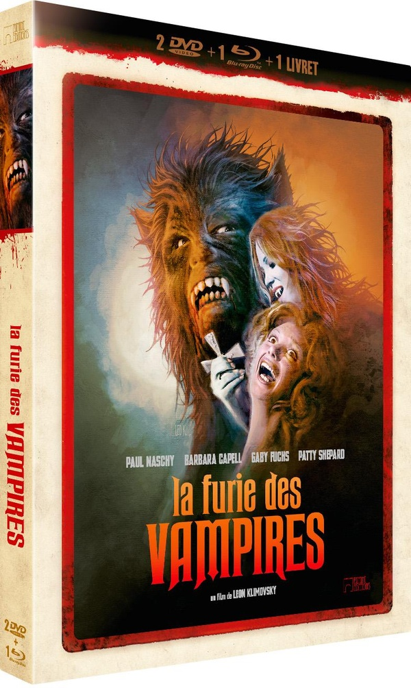 Couverture de film avec un loup-garou, deux vampires et une femme hurlant. Le titre est en français : La Furie des Vampires.