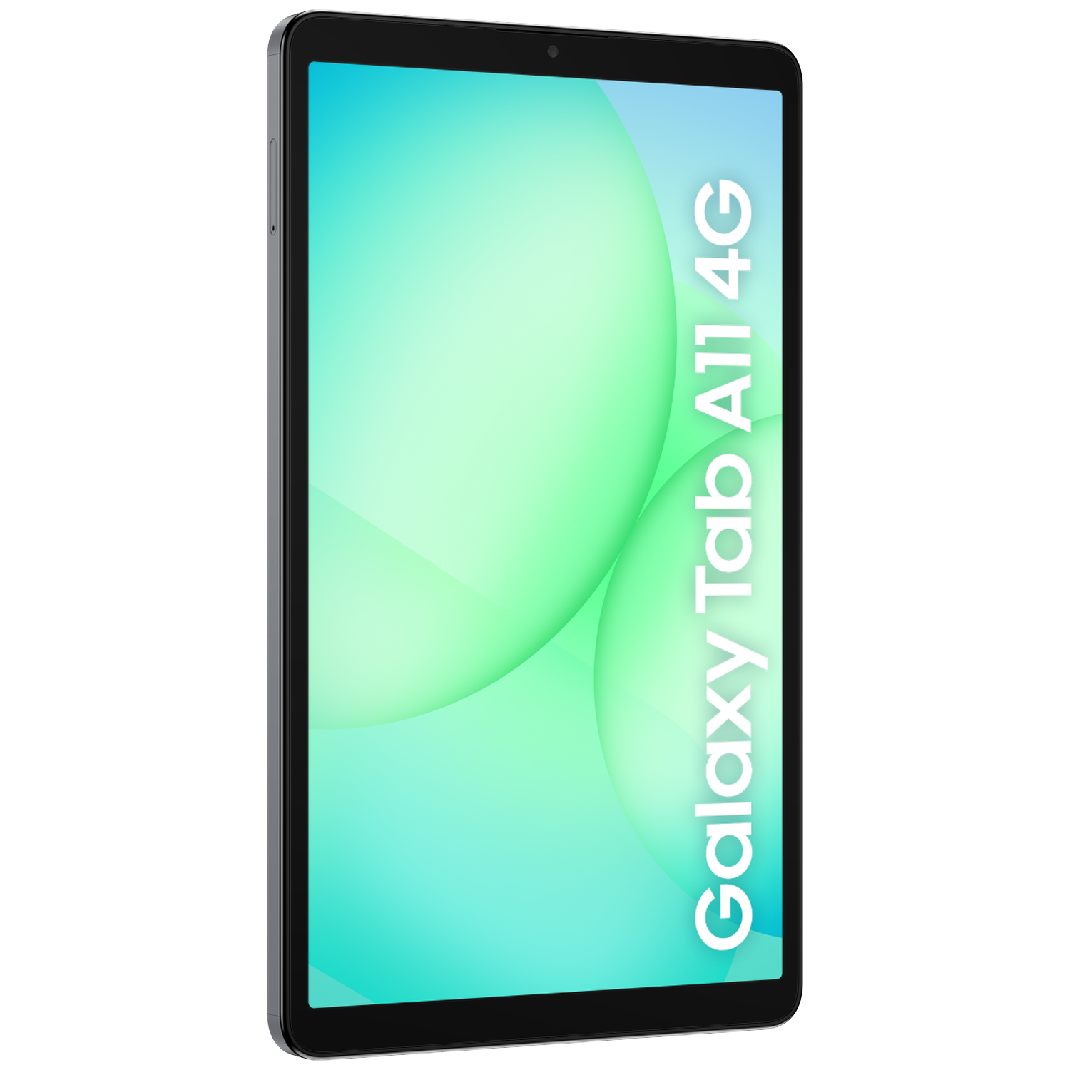 A Samsung Galaxy Tab A11 4G tablet. The screen shows a gradient of green and blue, with white text 'Galaxy Tab A11 4G'.