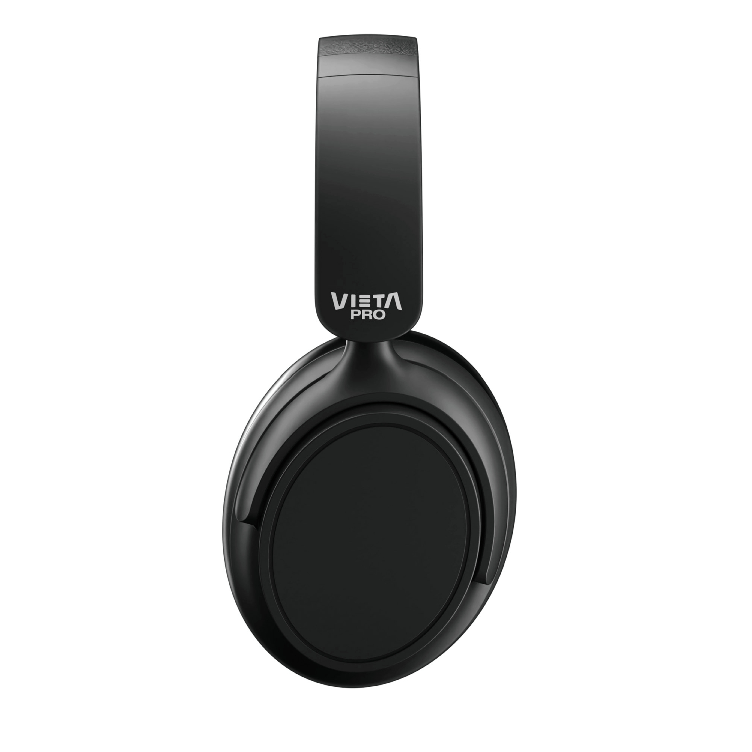 Auriculares Vista Pro negros sobre fondo blanco. Los auriculares tienen una diadema y auriculares con el nombre de la marca en la diadema.