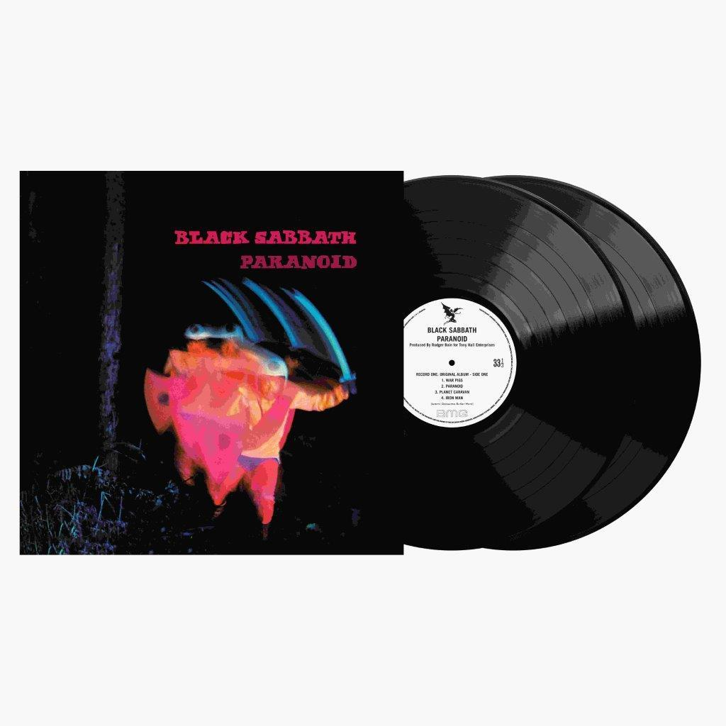 Black Sabbath Paranoid Albumcover mit zwei Schallplatten.