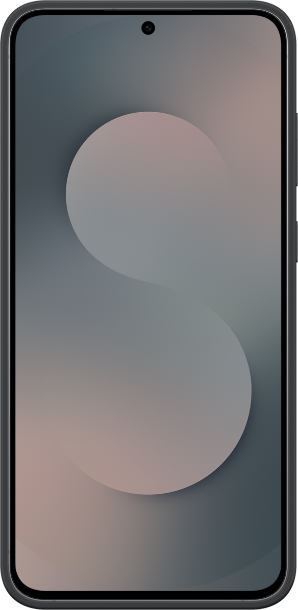 Uno smartphone con uno sfondo sfumato in tonalità grigie e rosa. Una fotocamera è visibile in alto.