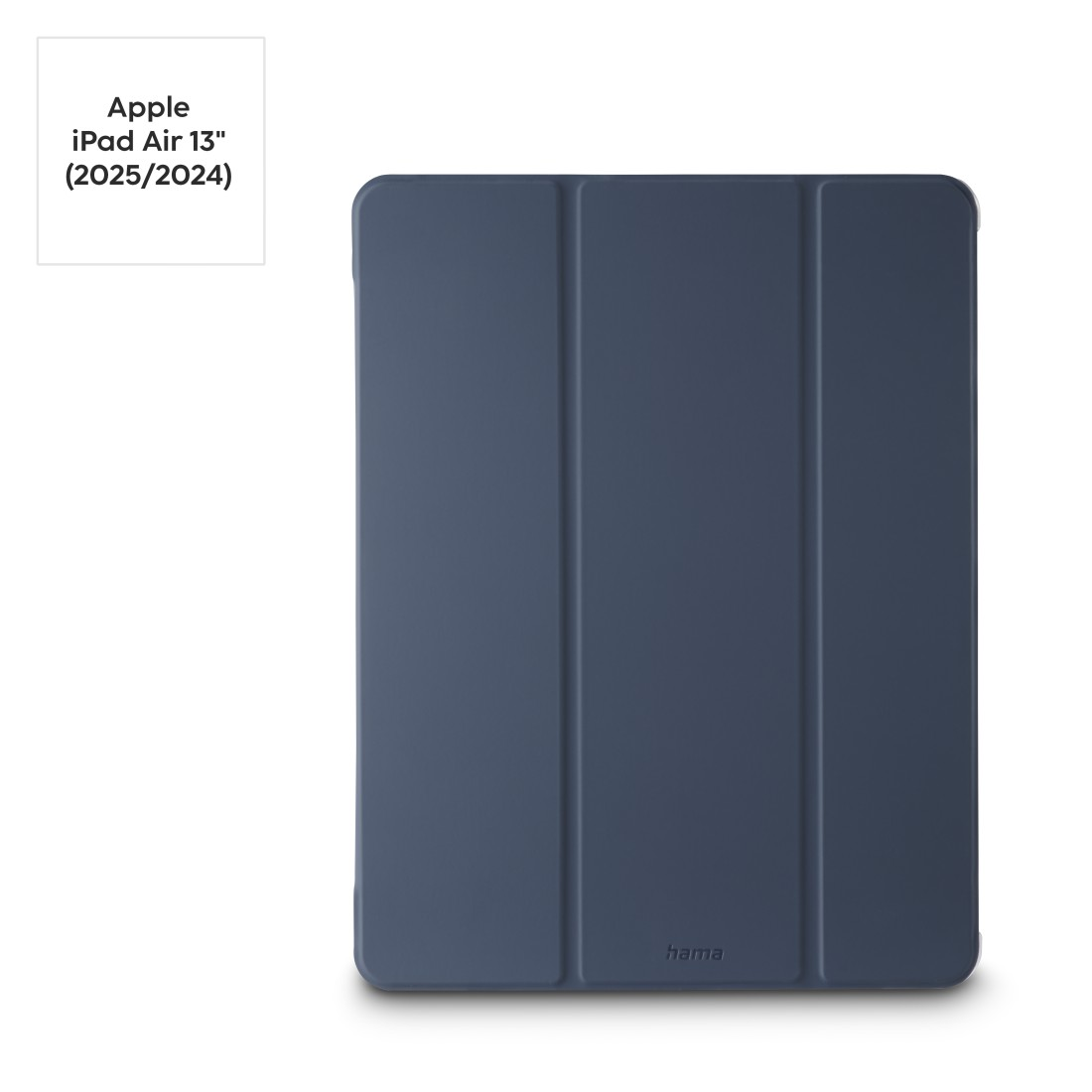 Eine blaue iPad Air 13" (2025/2024) Hülle mit dreifachem Faltdesign. Das Hama-Logo ist unten rechts sichtbar.